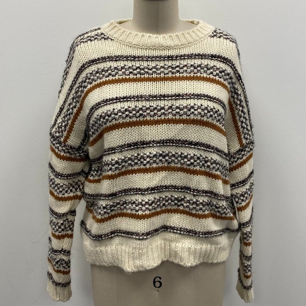 Elsamanda Sweater Medium Wool Cream Stripe Alpaca Knit Pullover Winter Italy